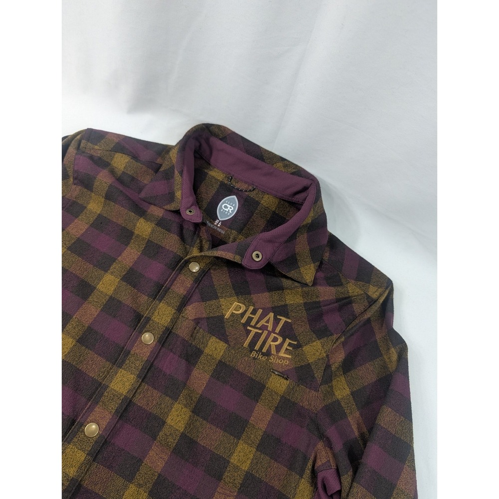 Club Ride Cycling Flannel Mens Phat Tire Bike Shop Snap Up Plaid Stash Pockets